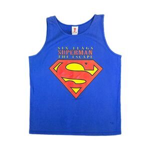 Vintage Six Flags Superman The‎ Escape Tank Top Shirt Large 90s Vtg DC Comics